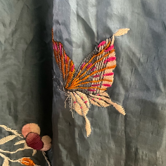 Antique Japanese Silk Embroidered Kimono C. 1930s, Art Deco Handmade Embroidery - Picture 6 of 10